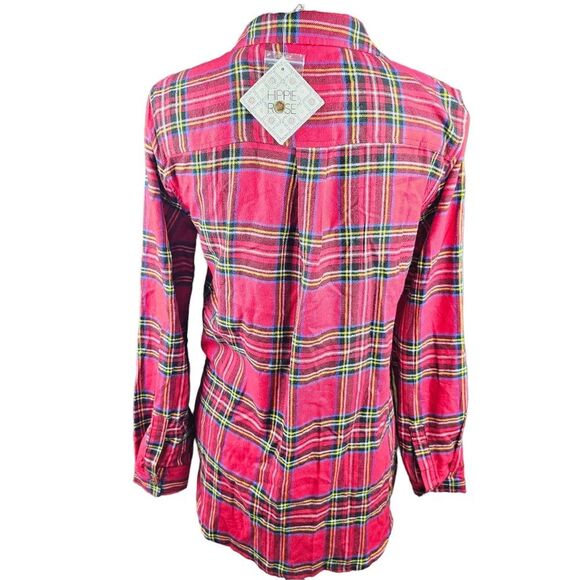 Hippie Rose -658 NWT Red Black Plaid Long Sleeve Front Knot Button Down Shirt S - Picture 3 of 9